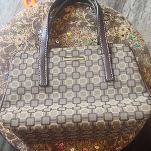 Nine West Brown Satchel with Monogram Design